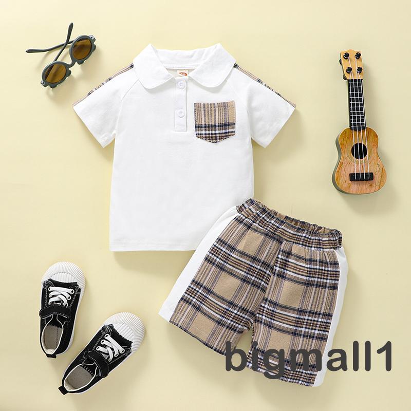 Set Áo Sơ Mi Ngắn Tay Cổ Bẻ + Quần Short Caro Cho Bé Trai 9 Tháng-4 Tuổi