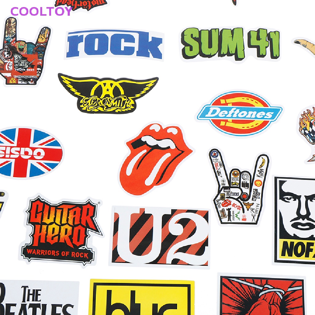 Cooltoy set 52 Sticker Ban Nhạc rock band Cổ Điển Cho Hành Lý Ván Trượt DIY ers