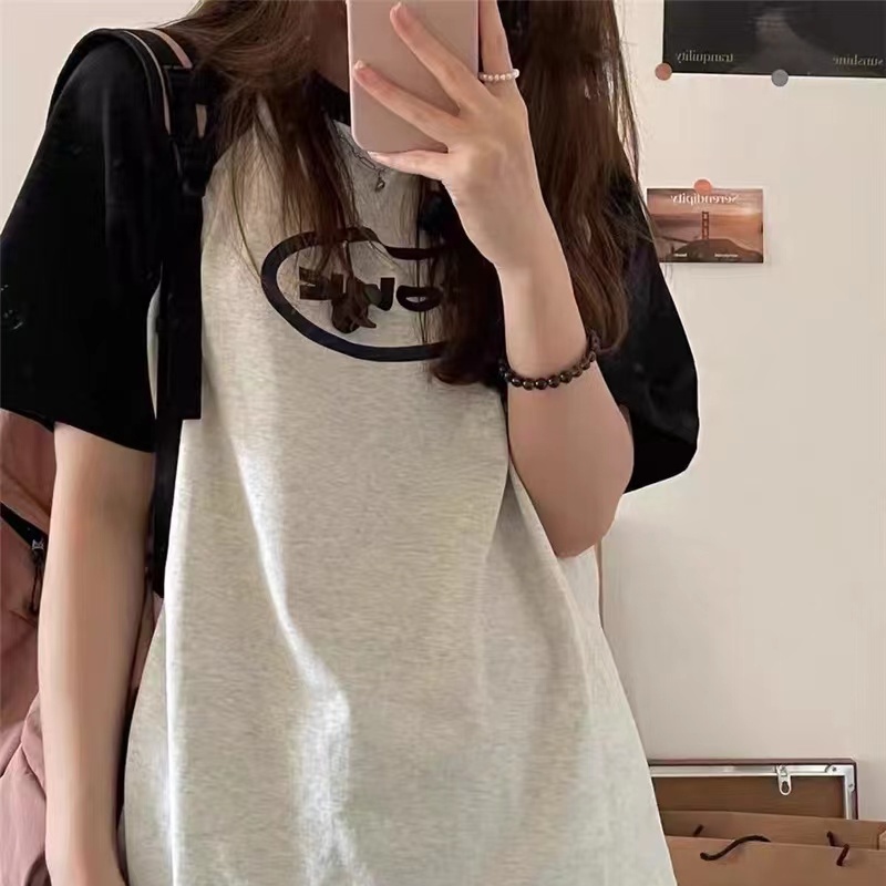 Áo Thun 100% Cotton Tay Ngắn Dáng Rộng In Họa Tiết Hoạt Hình Phong Cách Hàn Quốc Thời Trang Cho Nữ