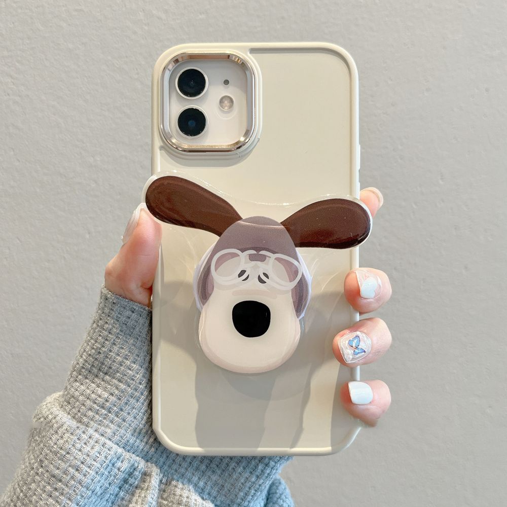 Ốp Điện Thoại TPU Mềm Chống Sốc Chống Bụi Màu Trơn Có Giá Đỡ Hình Cún Cho IPhone 11 12 13 14 Pro Max