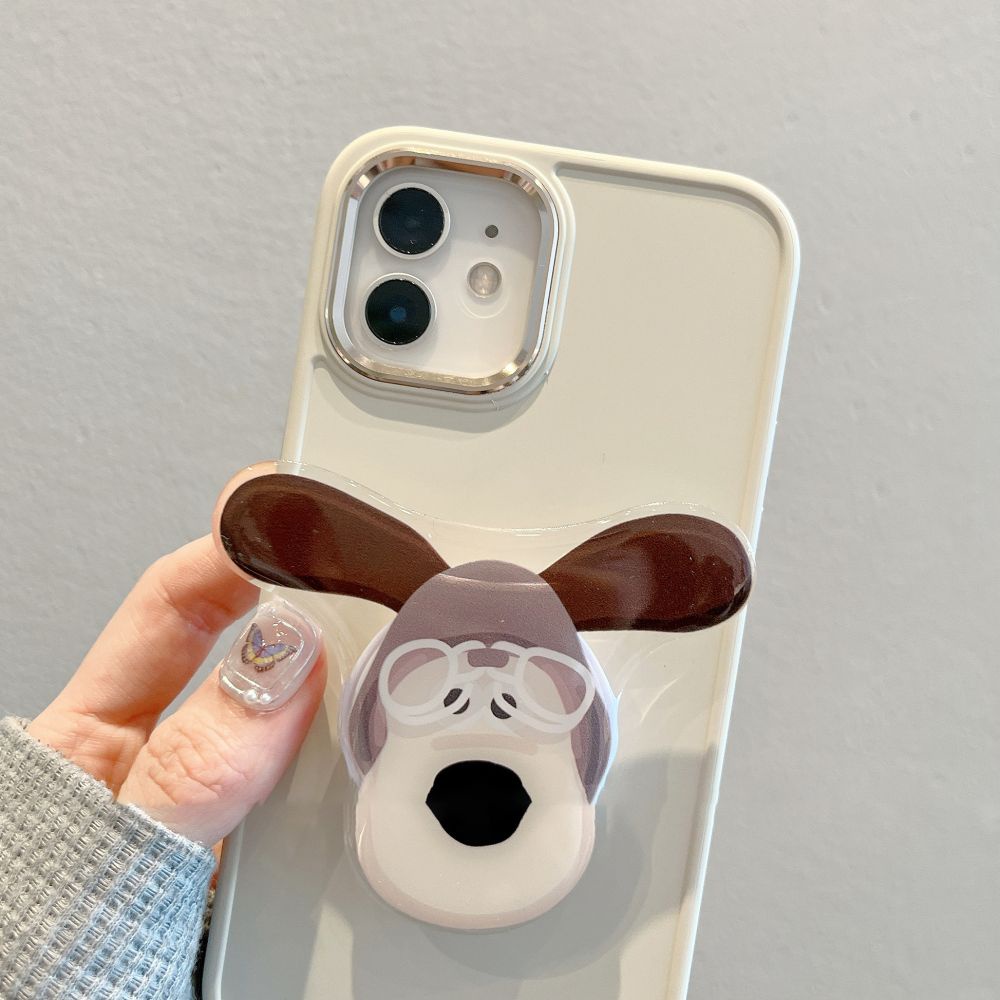 Ốp Điện Thoại TPU Mềm Chống Sốc Chống Bụi Màu Trơn Có Giá Đỡ Hình Cún Cho IPhone 11 12 13 14 Pro Max