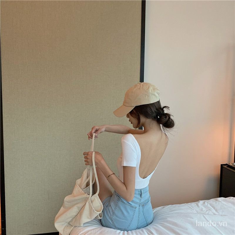 Áo Thun Lửng Ngắn Tay Hở Xương Quai Xanh Kèm Quần Dài Eo Cao Ôm Dáng Thời Trang Mùa Hè Cho Nữ