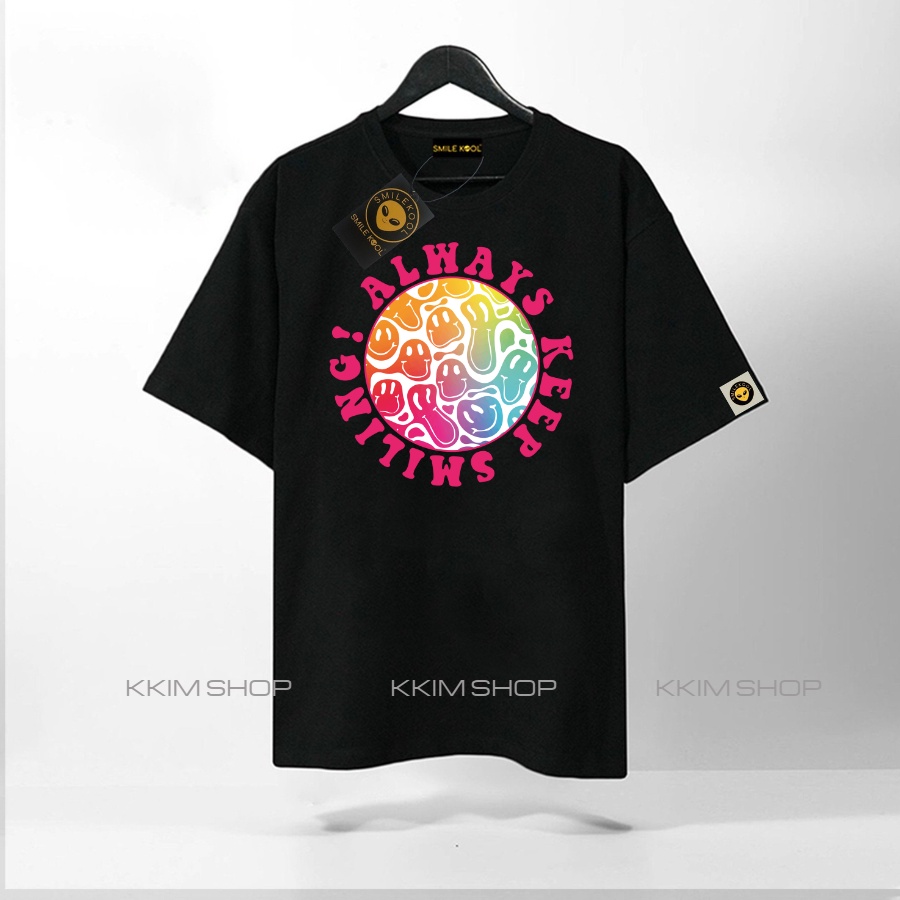 Áo Thun Tay Lỡ SMILE KOOL Phối Màu ,Form rộng oversize, unisex nam nữ, chất liệu Cotton