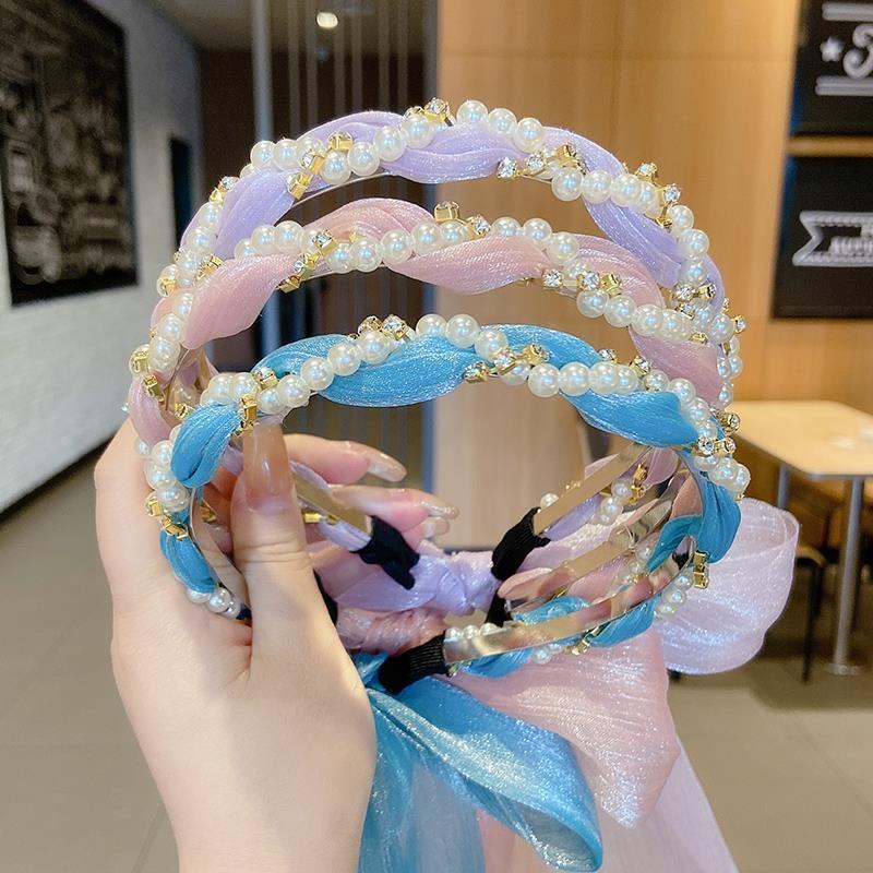 Băng Đô Cài Tóc Đính Nơ Và Ngọc Trai Siêu Nữ Tính 8gw1