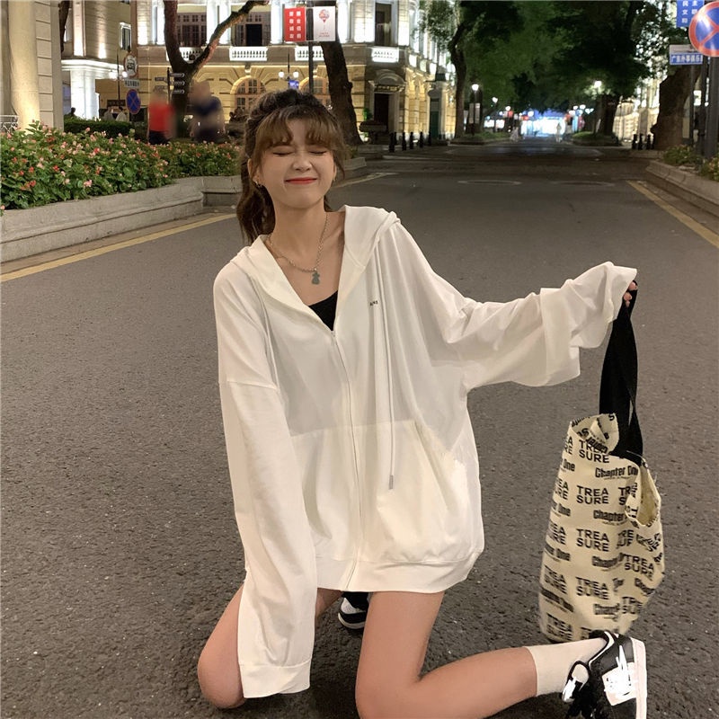 Áo Tay Dài Chống Nắng Bằng Lụa Lạnh Mỏng Thoáng Khí Màu Sắc Trơn Phong Cách Hàn Quốc Cho Nữ