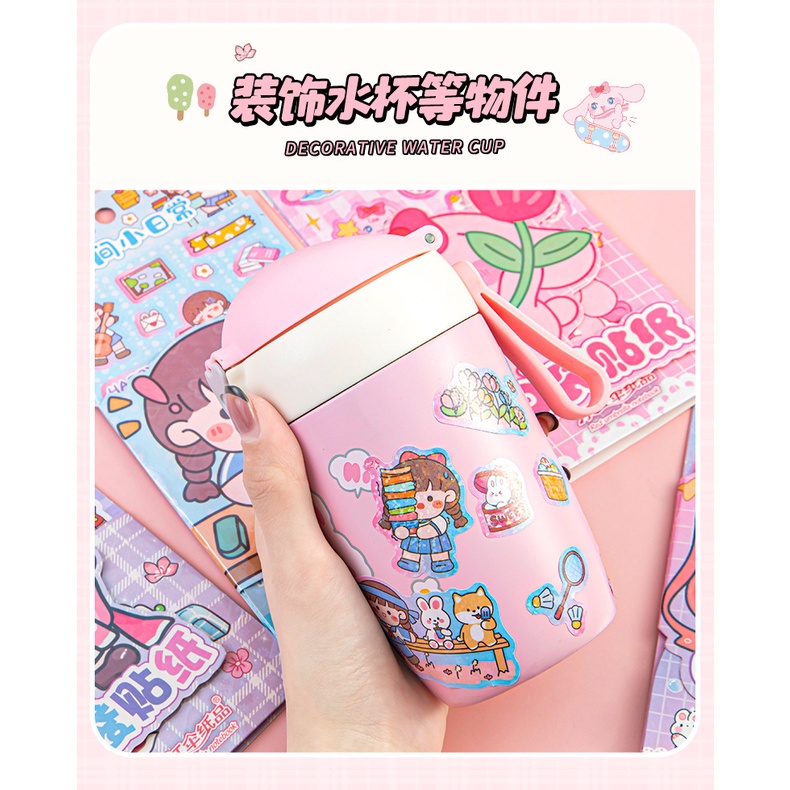 Bộ 6 Tấm Nhãn Dán Hoạt Hình Màu Laser Goo Dễ Thương Cho Bé Gái