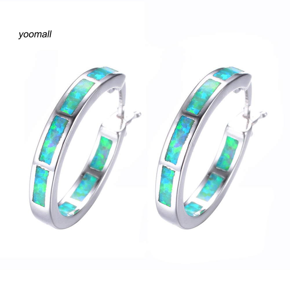 Khuyên Tai Nữ Dạng Vòng Tròn Đính Đá Opal Giả Nhiều Màu