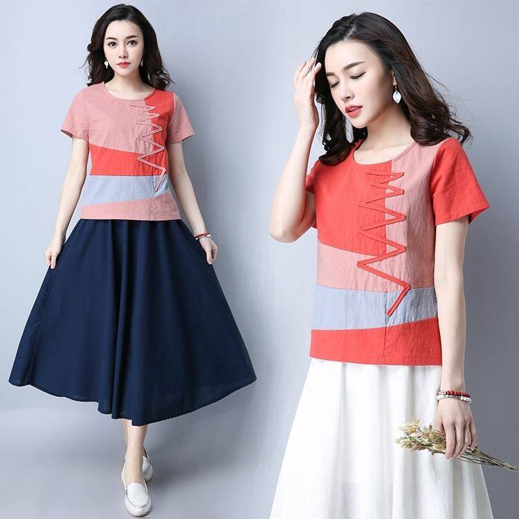 Áo Thun Cotton Lanh Tay Ngắn Dáng Rộng Phong Cách Retro Mùa Hè Dành Cho Nữ