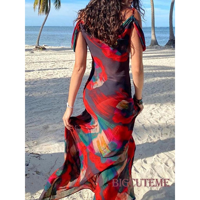 Đầm Hai Dây Dài Mềm Mại In Họa Tiết Thời Trang Mùa Hè Cho Nữ