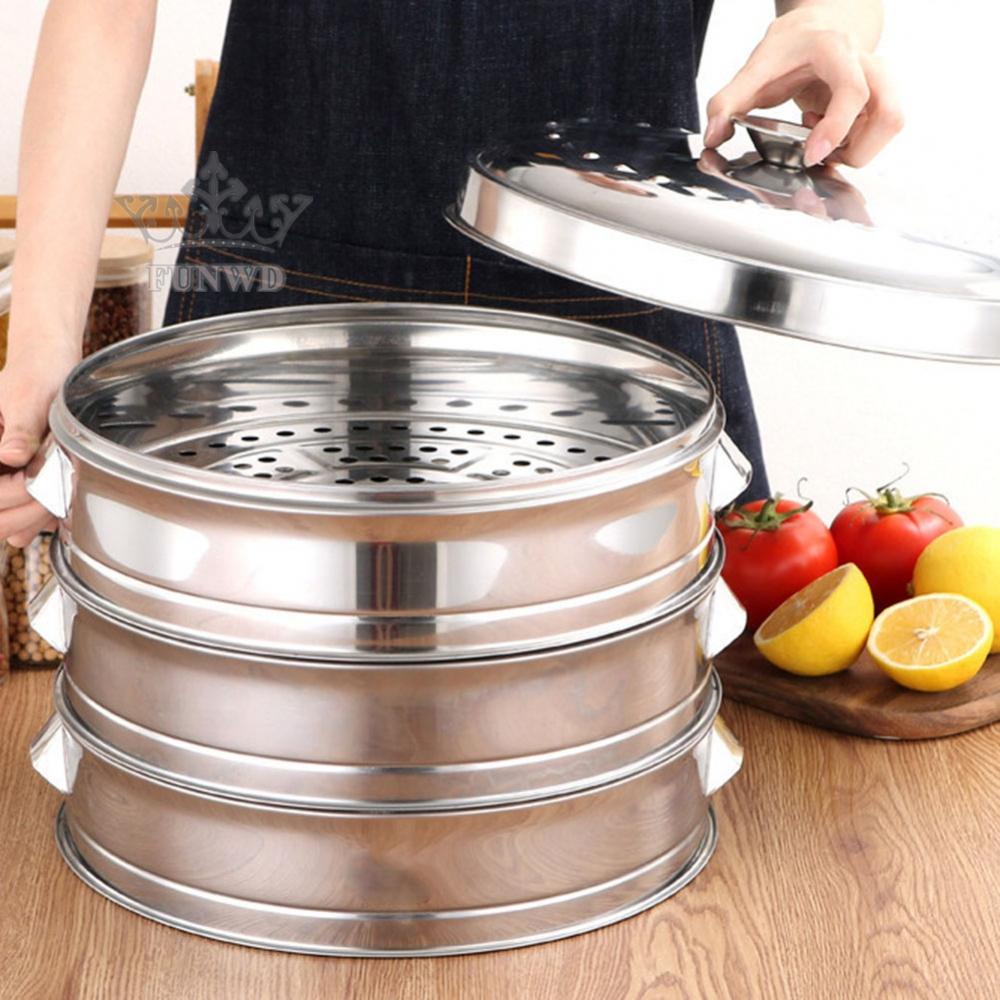 【FUNWD】Stainless Steel Steamer Hot Pot Steam Food Steaming Tray Kitchen Cookware high quality