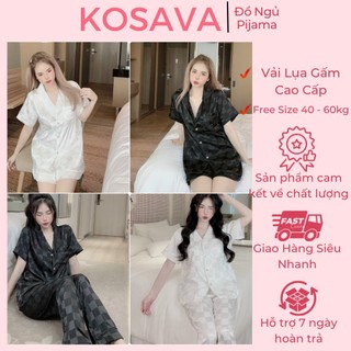 Bộ đồ ngủ pijama lụa gấm ô cao cấp áo tay ngắn kosava