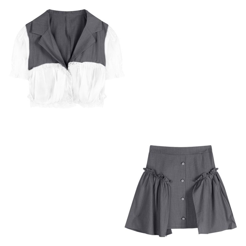 Set Áo Ren Ngắn Tay Và Chân Váy Lưng Cao Thời Trang Dành Cho Nữ