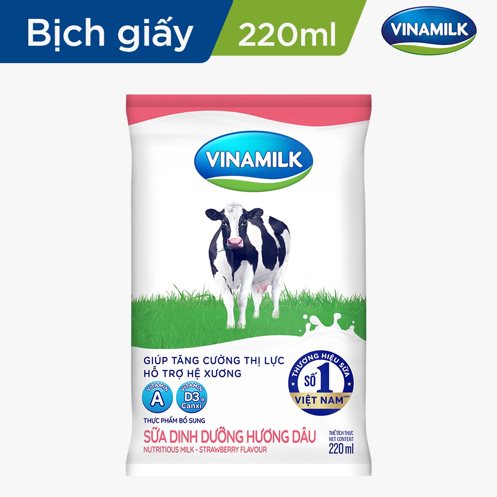 Thùng 48 Bịch Sữa dinh dưỡng Vinamilk hương dâu 220ml