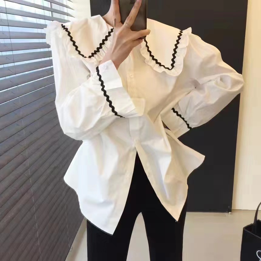 Áo Sơ Mi Nữ Tay Dài Cổ Thủy Thủ Dáng Rộng Thời Trang