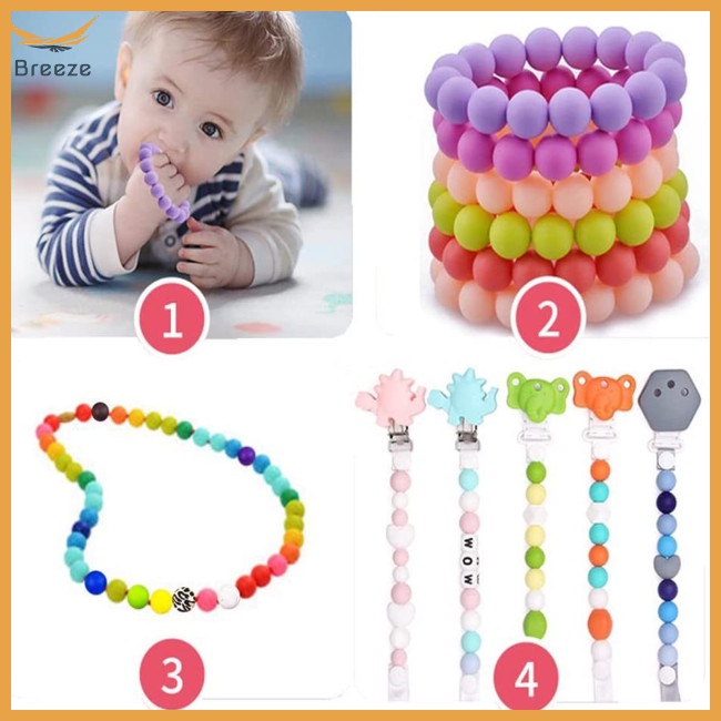 Set 100 Hạt Xâu Chuỗi Silicone 15mm Kèm Dây 2m Dùng Để Làm Đồ Trang Sức Thủ Công