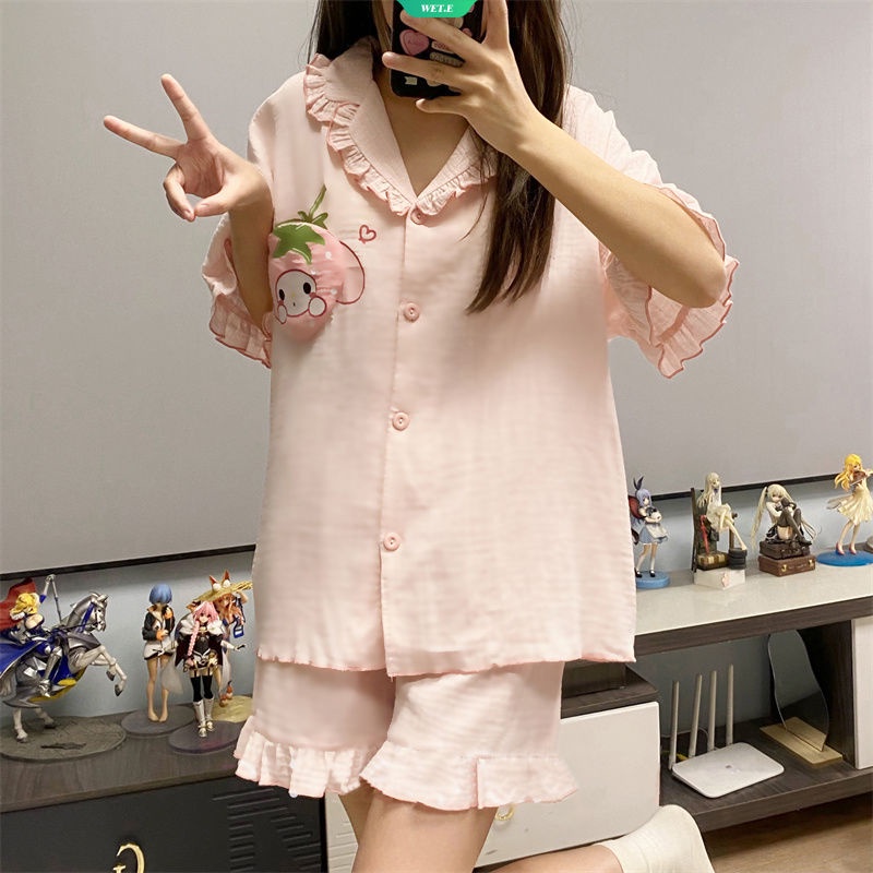 Sanrio Bộ Đồ Ngủ Ngắn Tay Dáng Rộng Họa Tiết Melody Dễ Thương Thời Trang Mùa Hè 2023 Cho Nữ