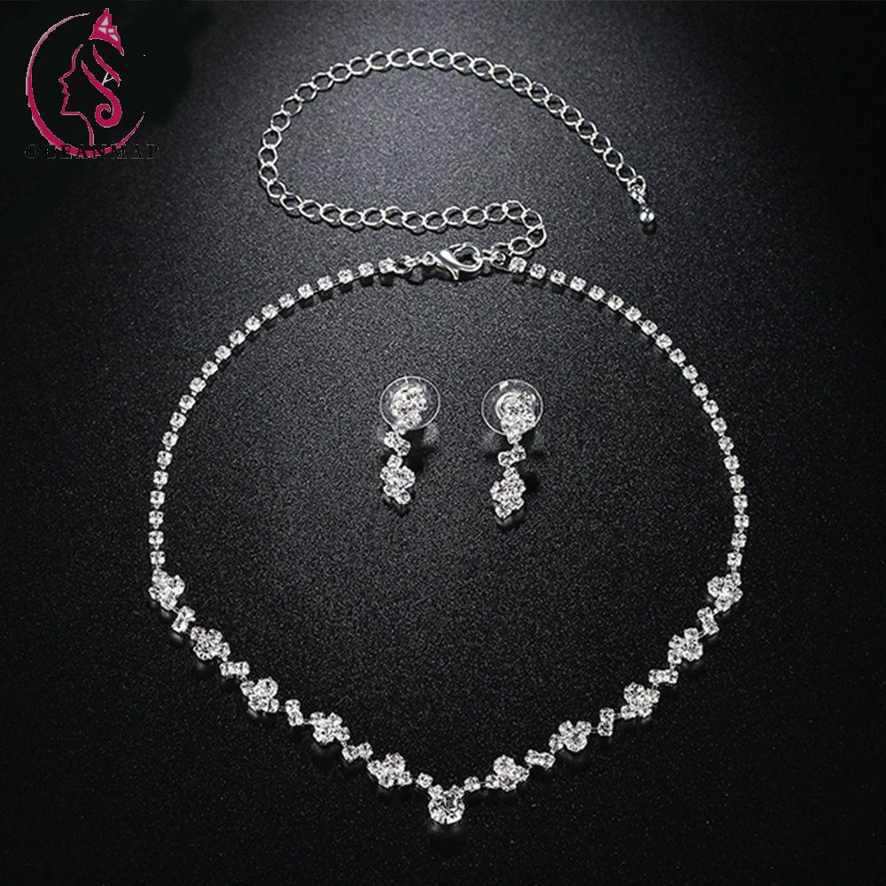 Bộ vòng cổ + Khuyên Tai Đính Đá Lấp Lánh Nhiều Màu