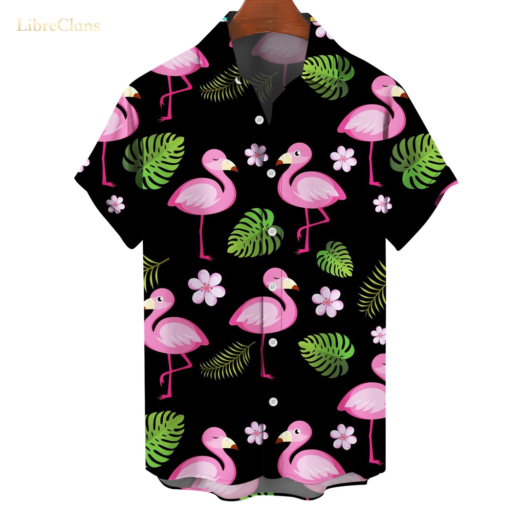 Áo Sơ Mi Tay Ngắn In Họa Tiết Chim Hồng Hạc 3D Thời Trang Mùa Hè Cho Nam