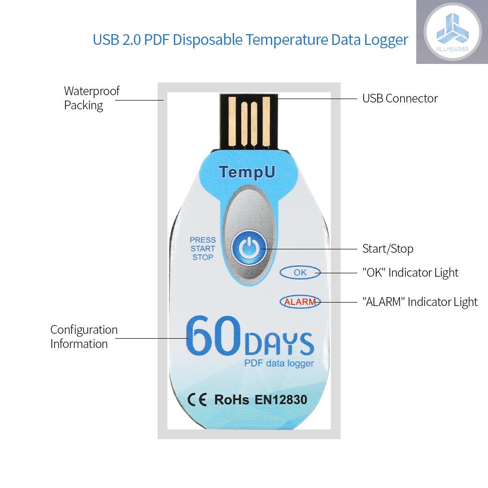 Waterproof USB 2.0 PDF Disposable Temperature Data Logger 60 Days Cold Chain Thermometer Recorder for Biological/Medicine Chemical Industry
