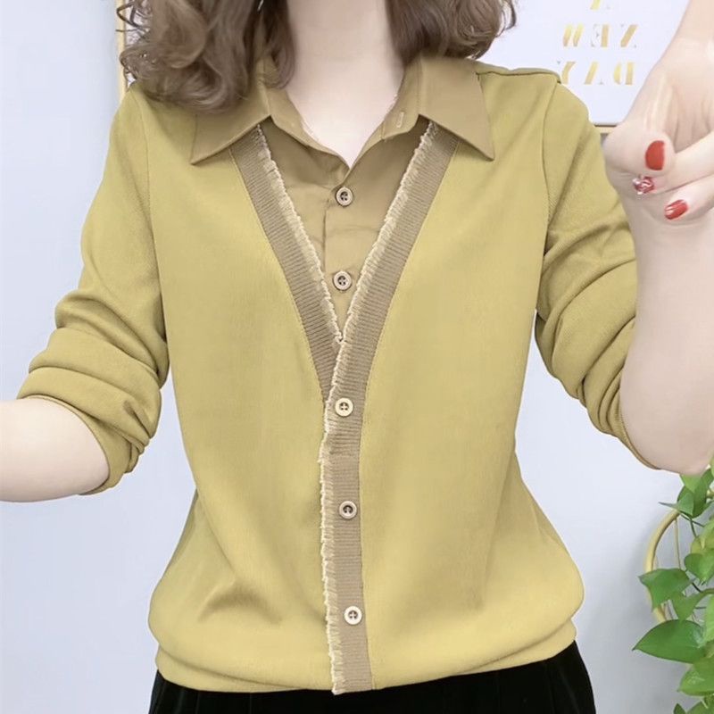Áo Sweater Dệt Kim Tay Dài Giả Hai Lớp Thời Trang Xuân Thu Cho Nữ