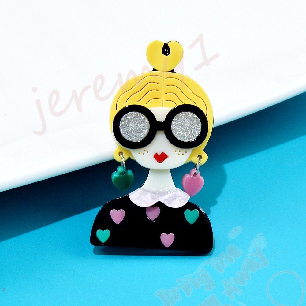 Jermy1 Ghim Cài Áo Acrylic Hình Cô Gái Đeo Kính Ôm Thỏ Phong Cách Hàn Quốc Dễ Thương Sáng Tạo