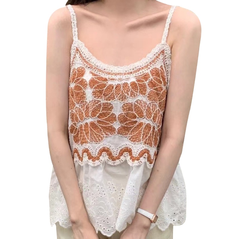 Brroa Áo Tank Top Cổ Tròn Viền Ren Thêu Hoa Khoét Rỗng Mặc Khi Đi Du Lịch