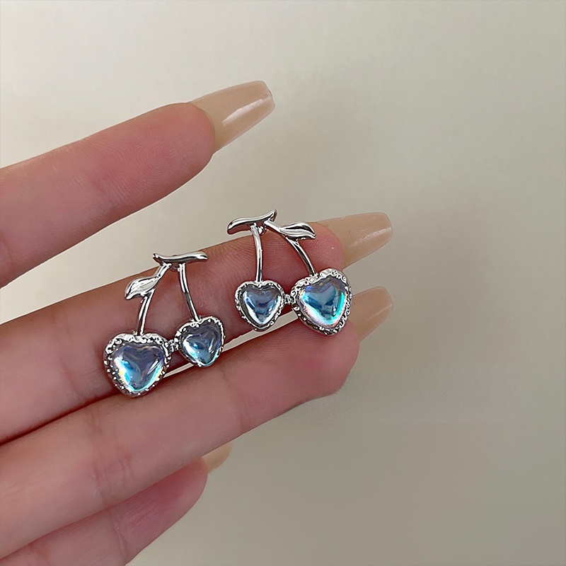 Khuyên Tai Hình Trái Cherry Đính Đá Mặt Trăng Dễ Thương Cho Nữ