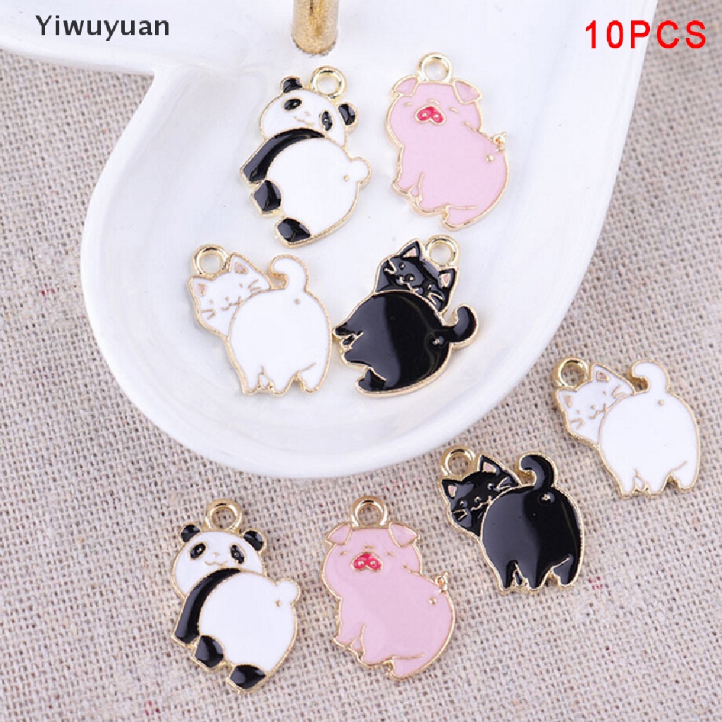 < Yiwuyuan > Set 10 Mặt Dây Chuyền Hợp Kim Tráng Men Hình Lợn / Mèo / Gấu Trúc / Ch Làm Đồ Trang Sức Thủ