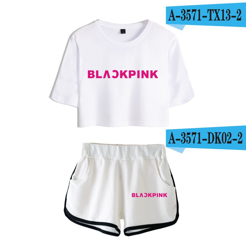Set Áo Lửng + Quần Short In Hình Nhóm Nhạc blackpink Thời Trang Dành Cho Nữ