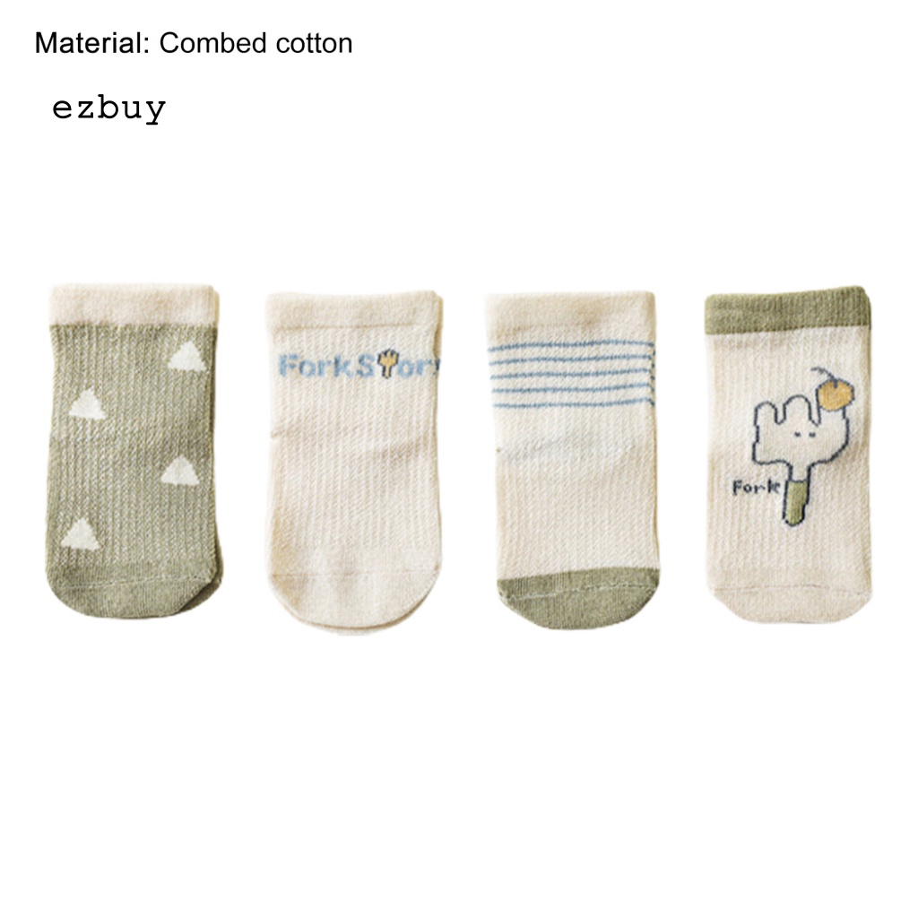 Set 4 Đôi Vớ Phối Lưới In Chữ Hoạt Hình Chống Trượt Thoáng Khí Dành Cho Bé