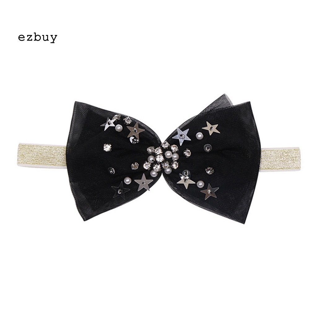 Băng Đô Nơ Lưới Đính Ngọc Trai Nhân Tạo Dễ Thương Dành Cho Bé Gái