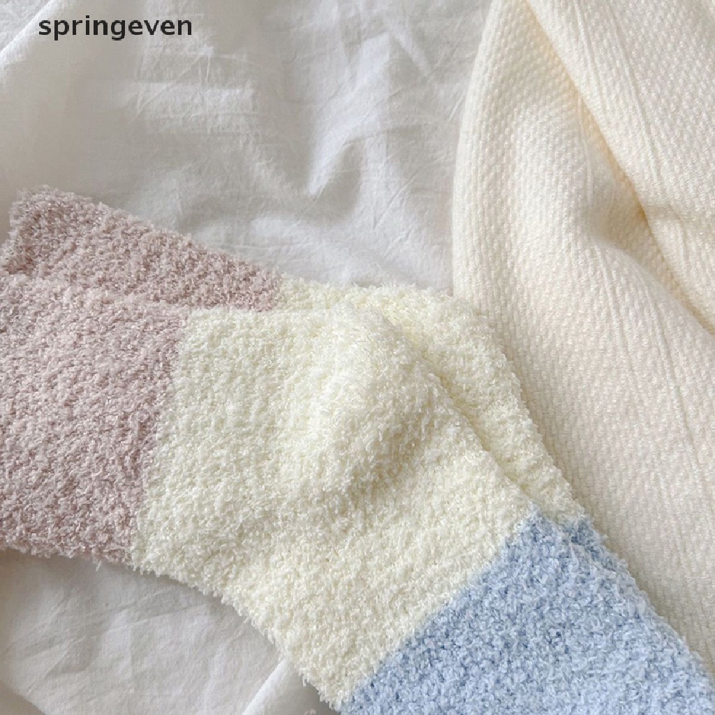 Springeven Vớ Nhung San Hô Dày Dặn Ấm Áp Màu Macaron Hình Mặt Trăng Mùa Thu / Đông Cho Nữ Mặc Ngủ Tại Nhà