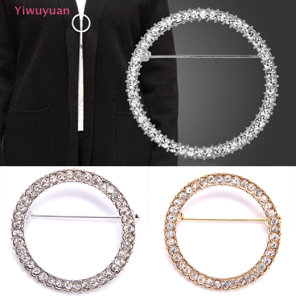&lt;Yiwuyuan&gt; Women Simple Circle Crystal Clip Holder Brooches Pins Jewelry Accessories Gift New