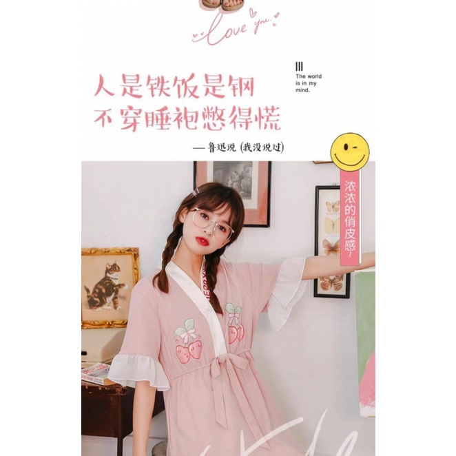 Đầm Ngủ Chất Cotton Tay Ngắn Phong Cách Hàn Quốc Dễ Thương Thời Trang Mùa Hè Cho Nữ