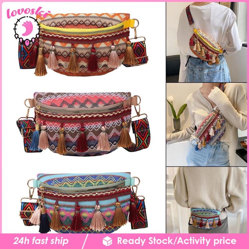 Túi Đeo Chéo Ngực Phối Tua Rua Phong Cách Bohemian Thời Trang
