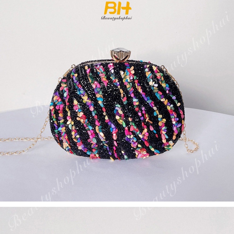 Túi Xách Đeo Chéo Họa Tiết Vân Đá Nhiều Màu Sắc Phối Dây Xích Thời Trang Mới 2023