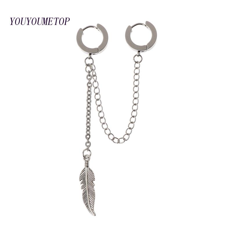 Bông Tai Dáng Dài Mặt Lông Vũ Bằng Titan Thời Trang