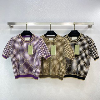 Phong Cách Thời Trang Đường Phố Mùa Hè [Ảnh Thật] Áo Dệt Kim Jacquard Ôm Vừa Vặn In Chữ Khí Chất Cho Nữ