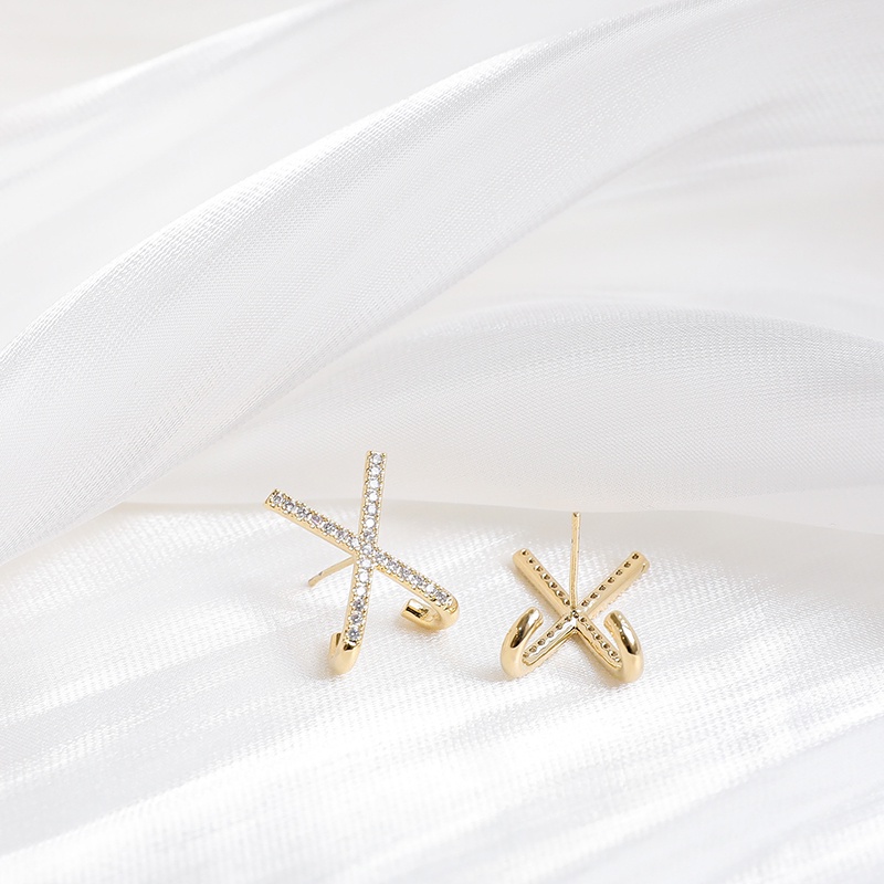 Bông Tai Bạc 925 Hình Chữ X Thiết Kế Tối Giản Phong Cách Hipster Cho Nữ