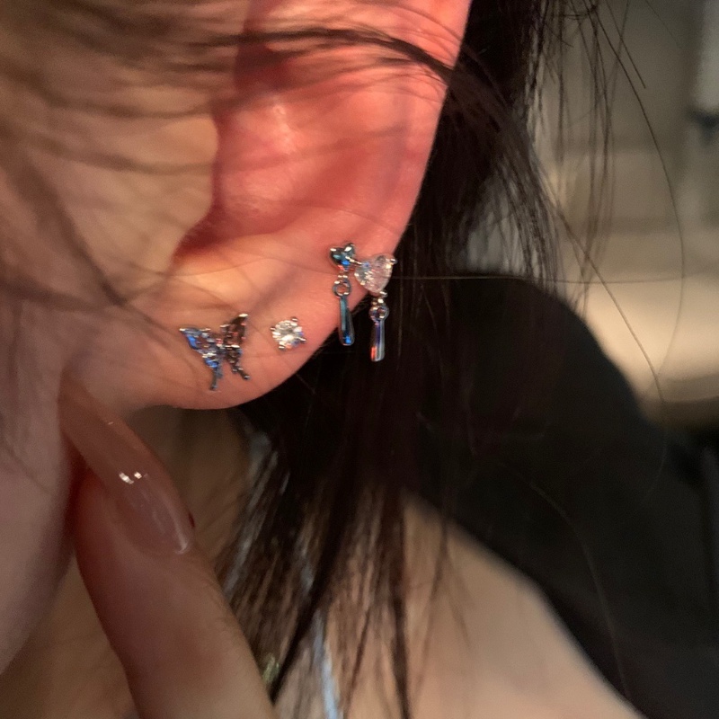 Set 6 Bông Tai Mạ Bạc Hình Bướm Chất Lượng Cao