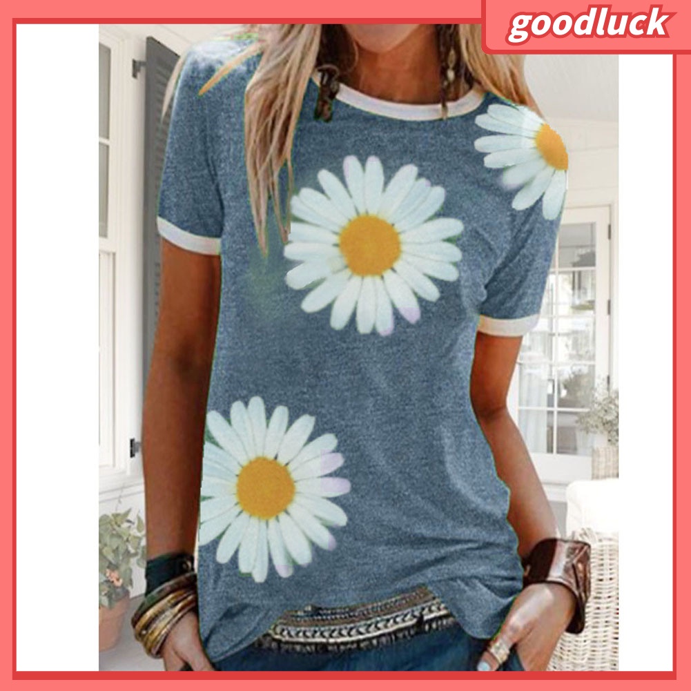 Áo Thun Tay Ngắn Cổ Tròn In Họa Tiết Hoa Hướng Dương Thời Trang Mùa Hè Cho Nữ