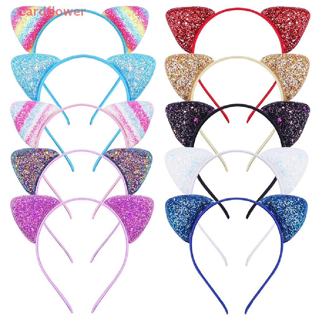 &lt; Cardflower &gt; Băng Đô Tai Mèo Hoạt Hình Đính Kim Sa Ngọt Ngào Tùy Chỉnh Cho Trẻ Em