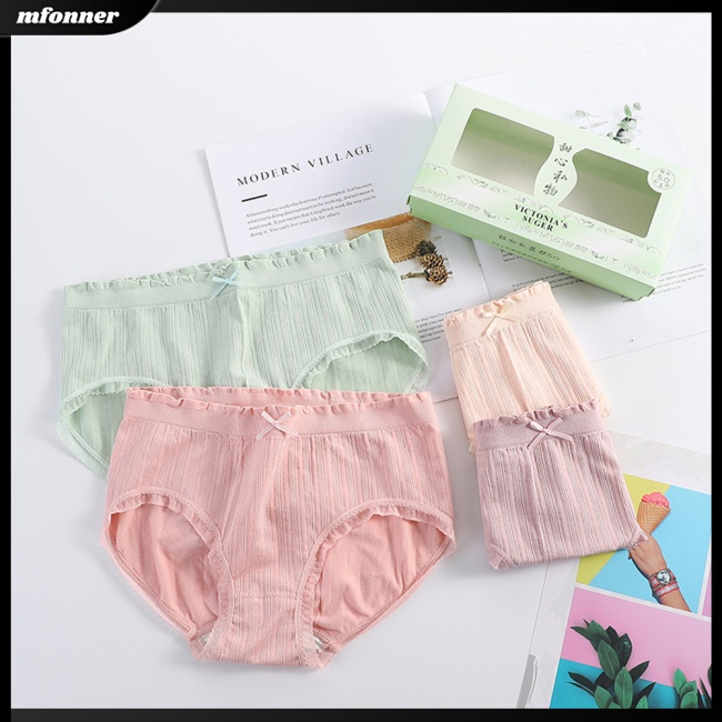 Set 4 Quần Lót Cotton Không Đường May Màu Sắc Thời Trang Cho Nữ