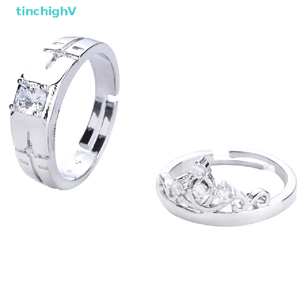 [TinchighV] Set 2 Nhẫn Đính Hôn Cặp Hình Vương Miện Pha Lê Cổ Điển Có Thể Điều Chỉnh Kích Thước Làm Quà Tặng Ngày Cưới [Mới