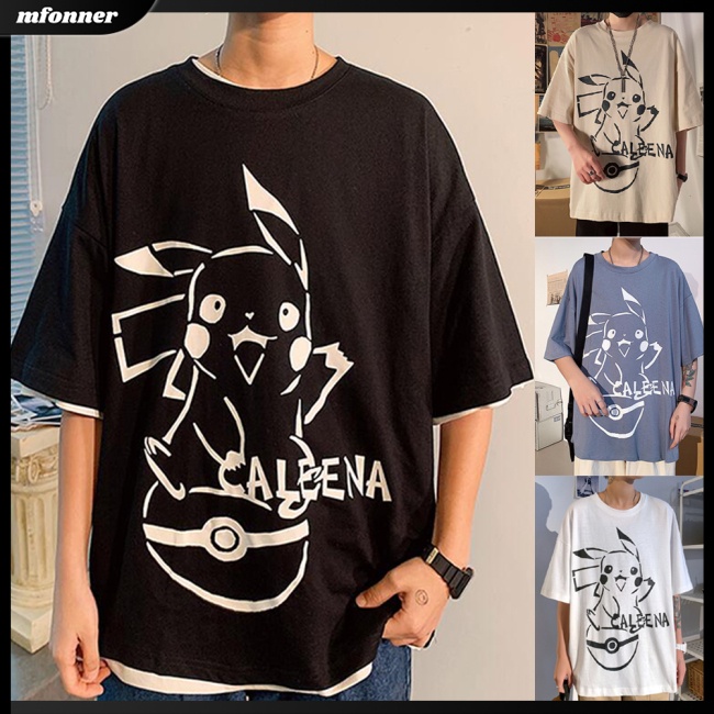 Áo Thun Tay Ngắn Cổ Tròn Dáng Rộng In Hoạt Hình Thời Trang Cá Tính Cho Nam