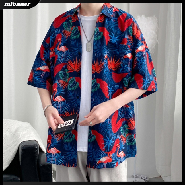 Áo Sơ Mi Cotton Pha Ngắn Tay In Họa Tiết Hoa Phong Cách Retro Hong Kong Cho Nam Nữ