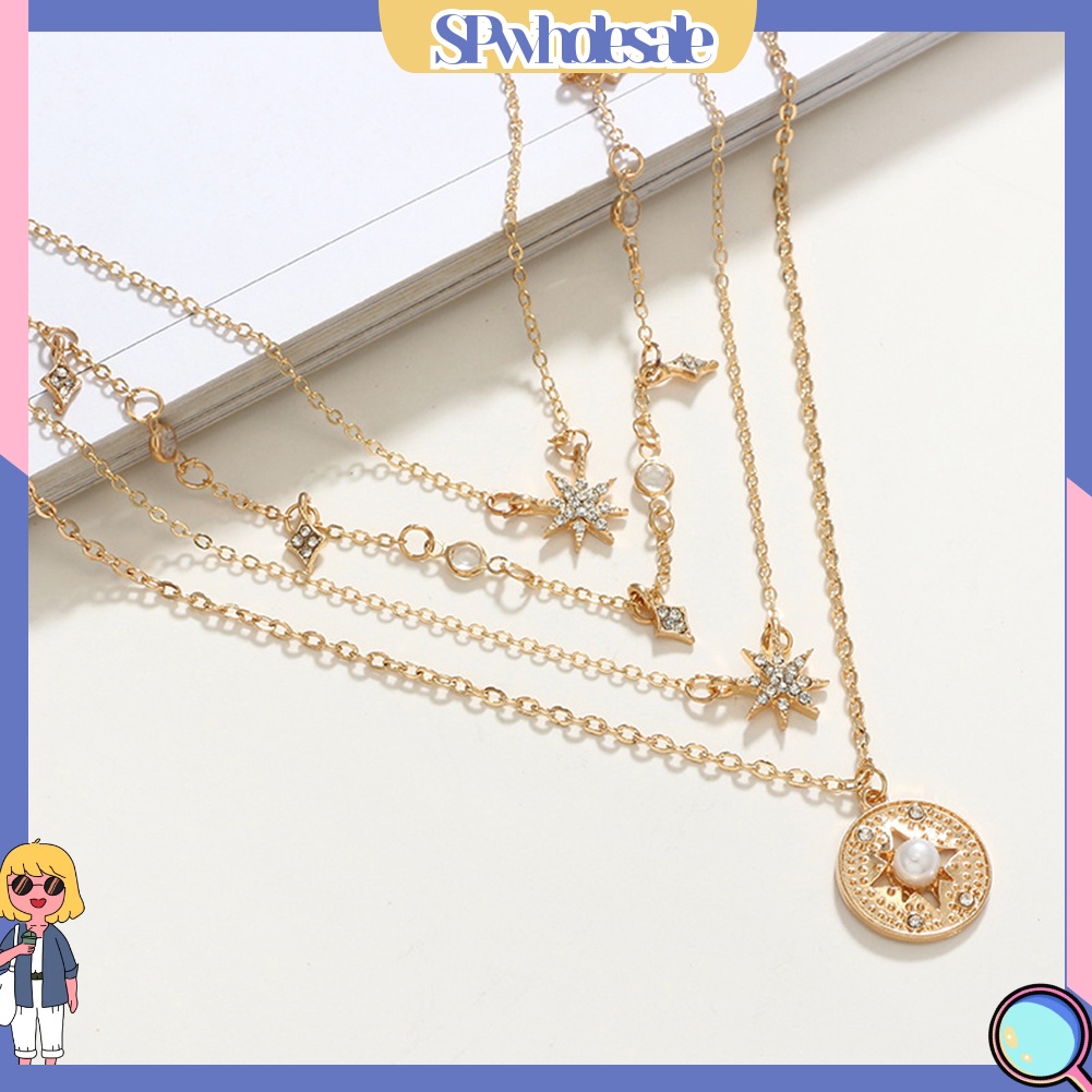 &lt;SPwholesale&gt; Vòng cổ Nhiều Lớp Đính Ngọc Trai Và Ngôi Sao Phong Cách Boho