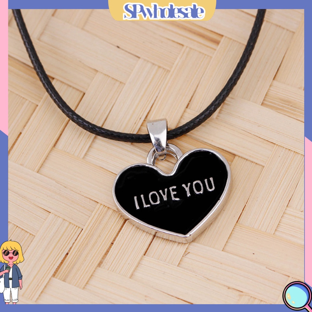 <SPwholesale> 1 Cặp Vòng cổ Mặt Trái Tim Màu Trắng Đen In Chữ I Love You Forever Dành Cho Cặp Đôi