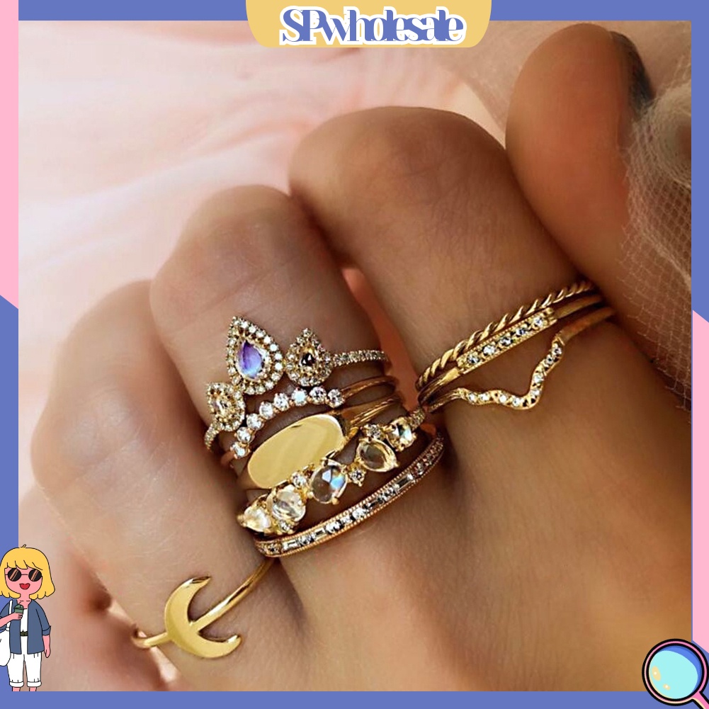 <SPwholesale> Bộ 9 Nhẫn Đốt Ngón Tay Nhiều Kiểu Đính Đá Phong Cách Bohemian