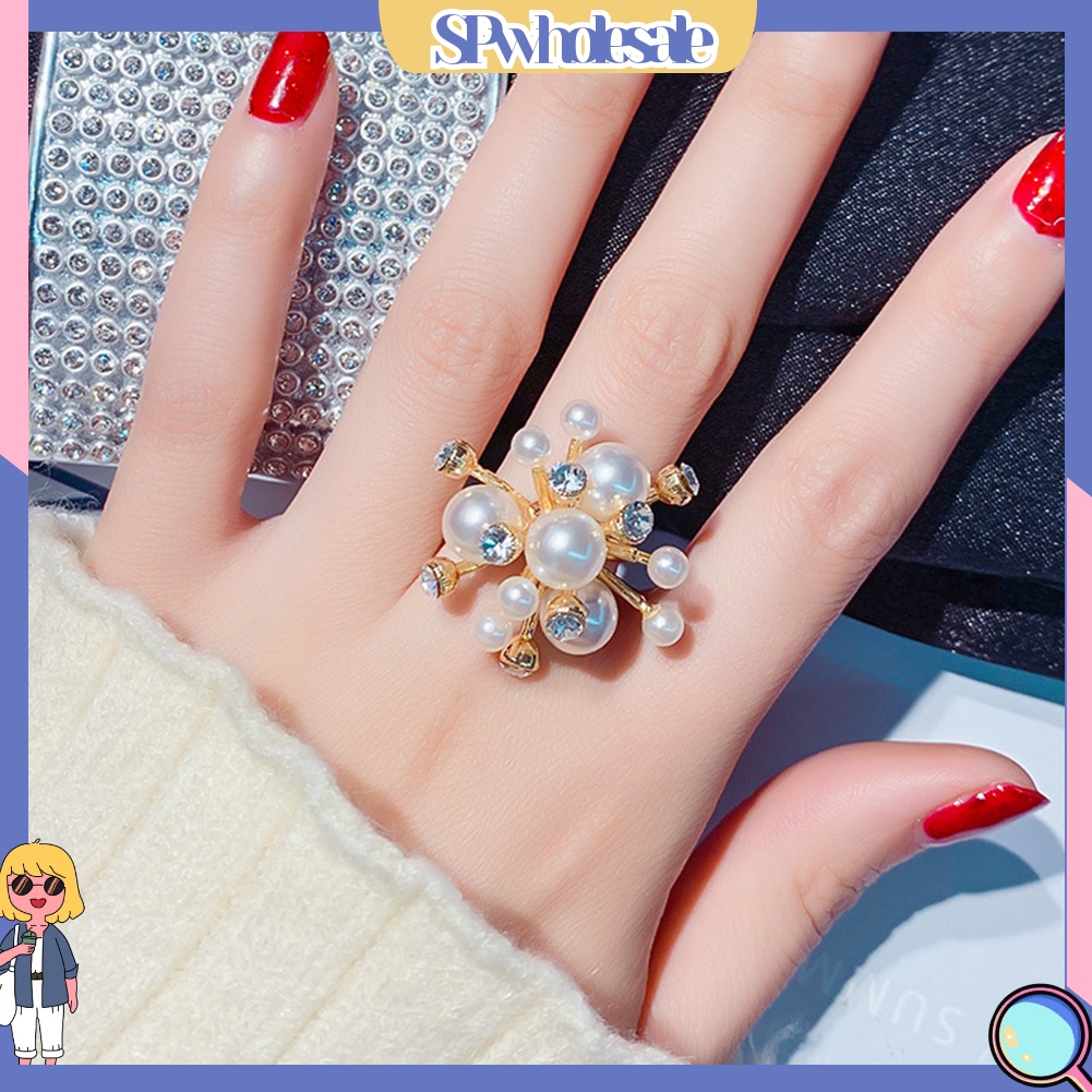 <SPwholesale> Nhẫn Hở Hình Bông Tuyết Đính Ngọc Trai Nhân Tạo Thời Trang